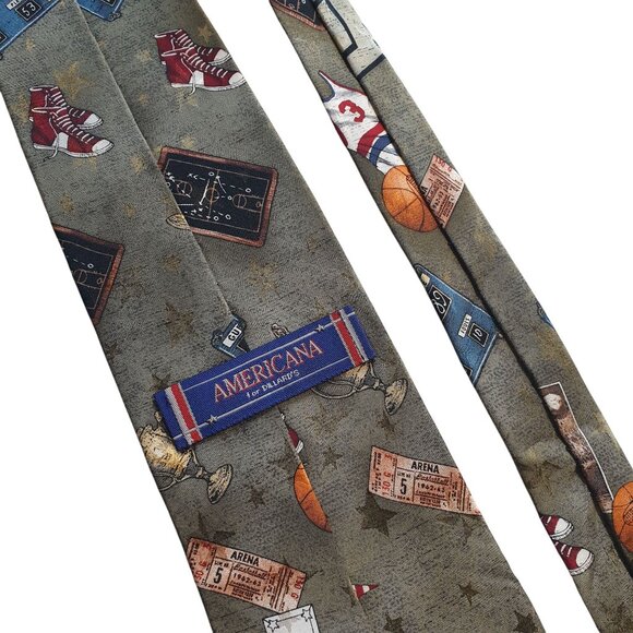 Vintage Americana Sports Themed Necktie Featuring Basketball Coach Team Trophies - Picture 5 of 6